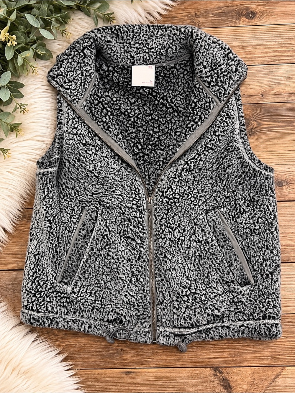 SO Gray Sherpa Zip-Up Teddy Vest